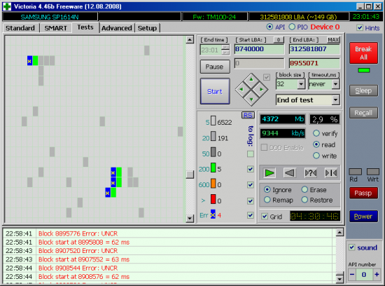 Victoria SP1614N bad sectors timeout never block size 32 nosn.png