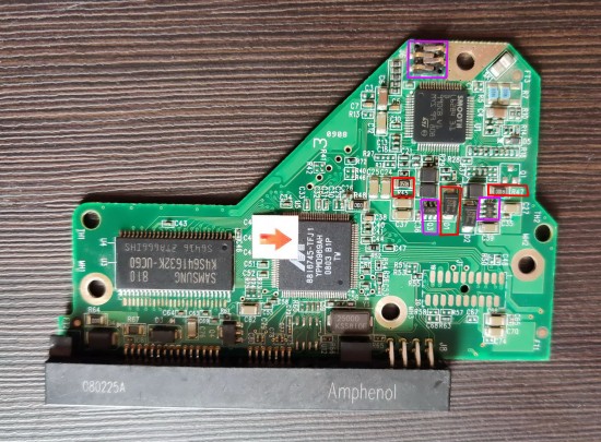 Picture #1 - PCB with failing components (marked).jpg